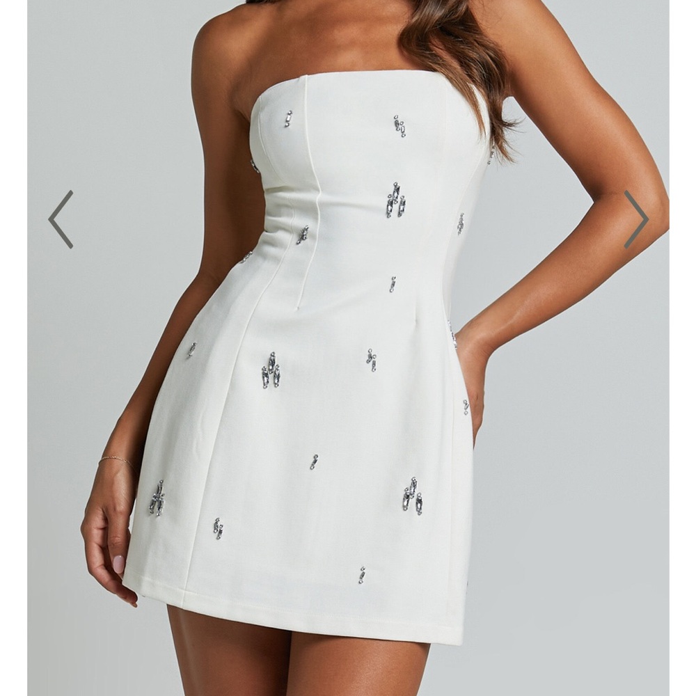 Strapless white mini dress
